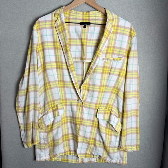 Rag & bone Women’s Margot Blazer Yellow Plaid 100% Cotton size 10 NWOT - Picture 1 of 12